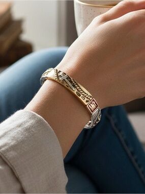 Cross Accented Metal Stretch Bracelet